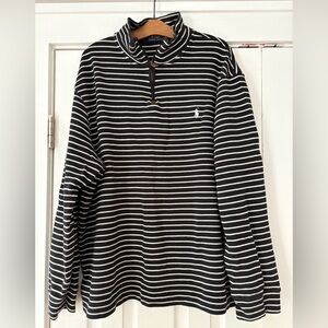 Ralph Lauren Cotton‎ 1/4 Zip Black and White Striped Sweatshirt Size XXL EUC